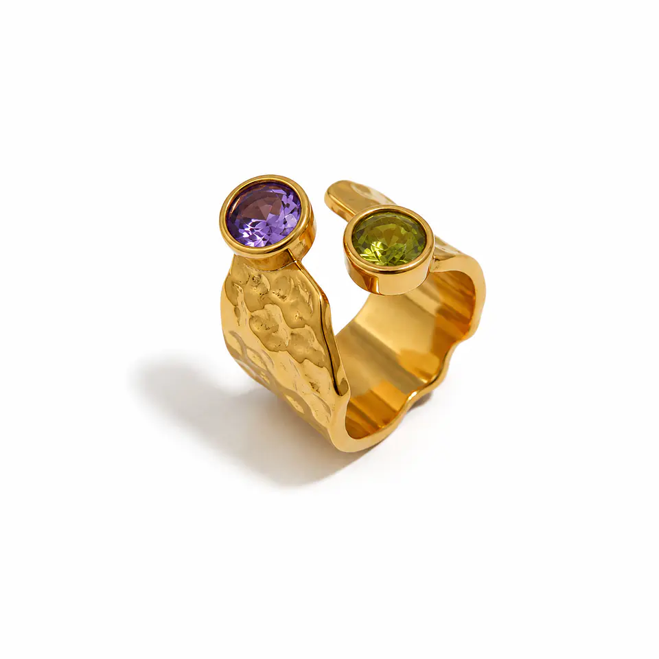 Anillo  Doble Gema Ametista y Olivina 1