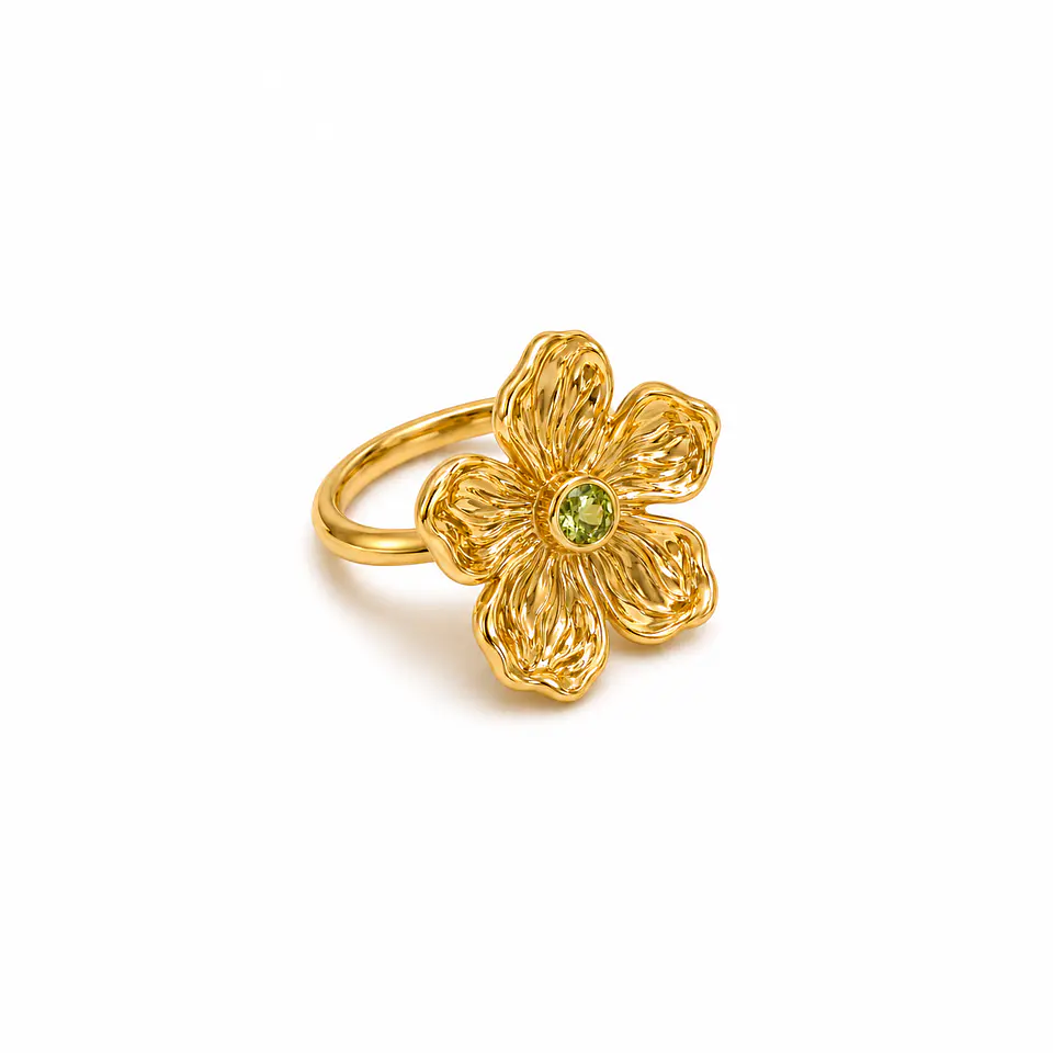 Anillo  Flor Dorada Peridoto 1