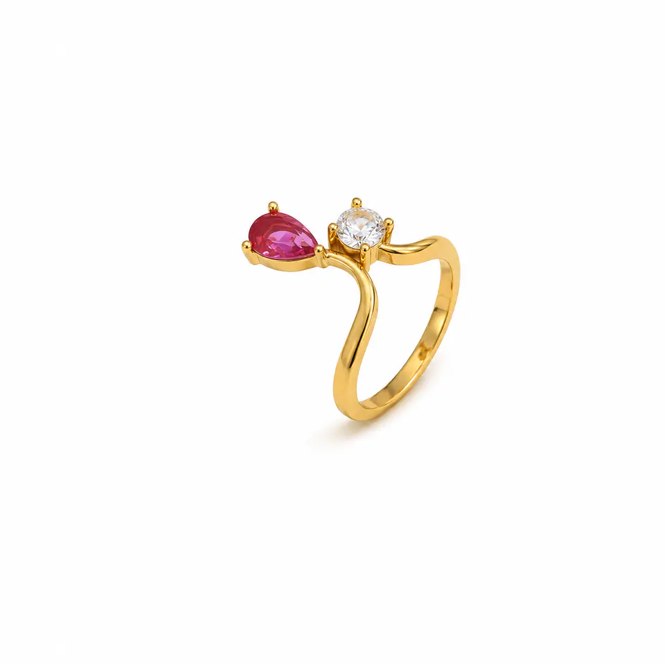 Anillo  Dúo Rubí y Cristal 1