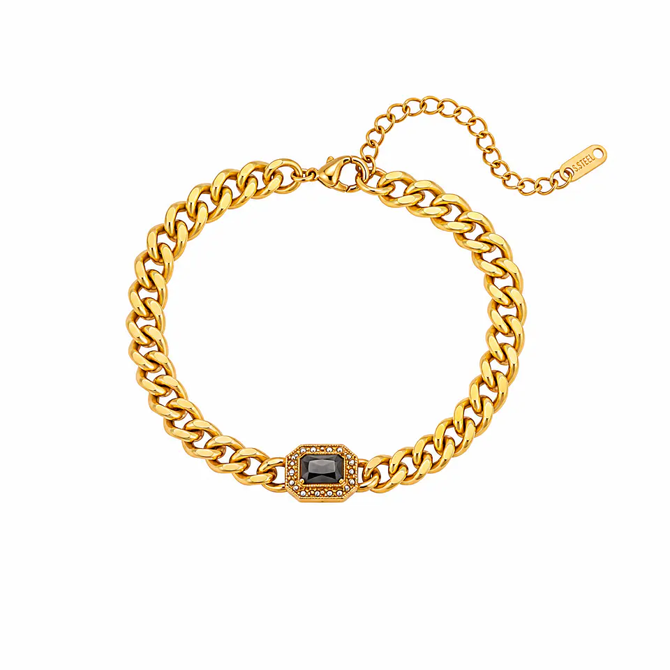 Pulsera Cadena Cubana Ónix Negro 1