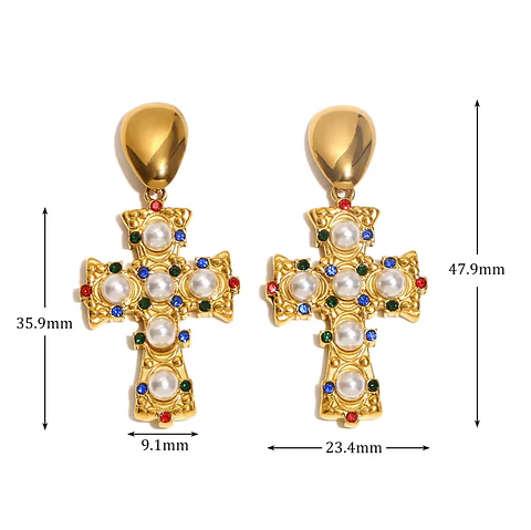 Aros Cruz Perlas Multicolor Premium