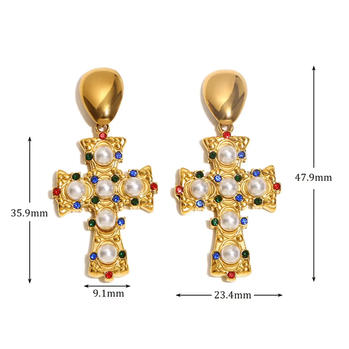 Aros Cruz Perlas Multicolor Premium 2