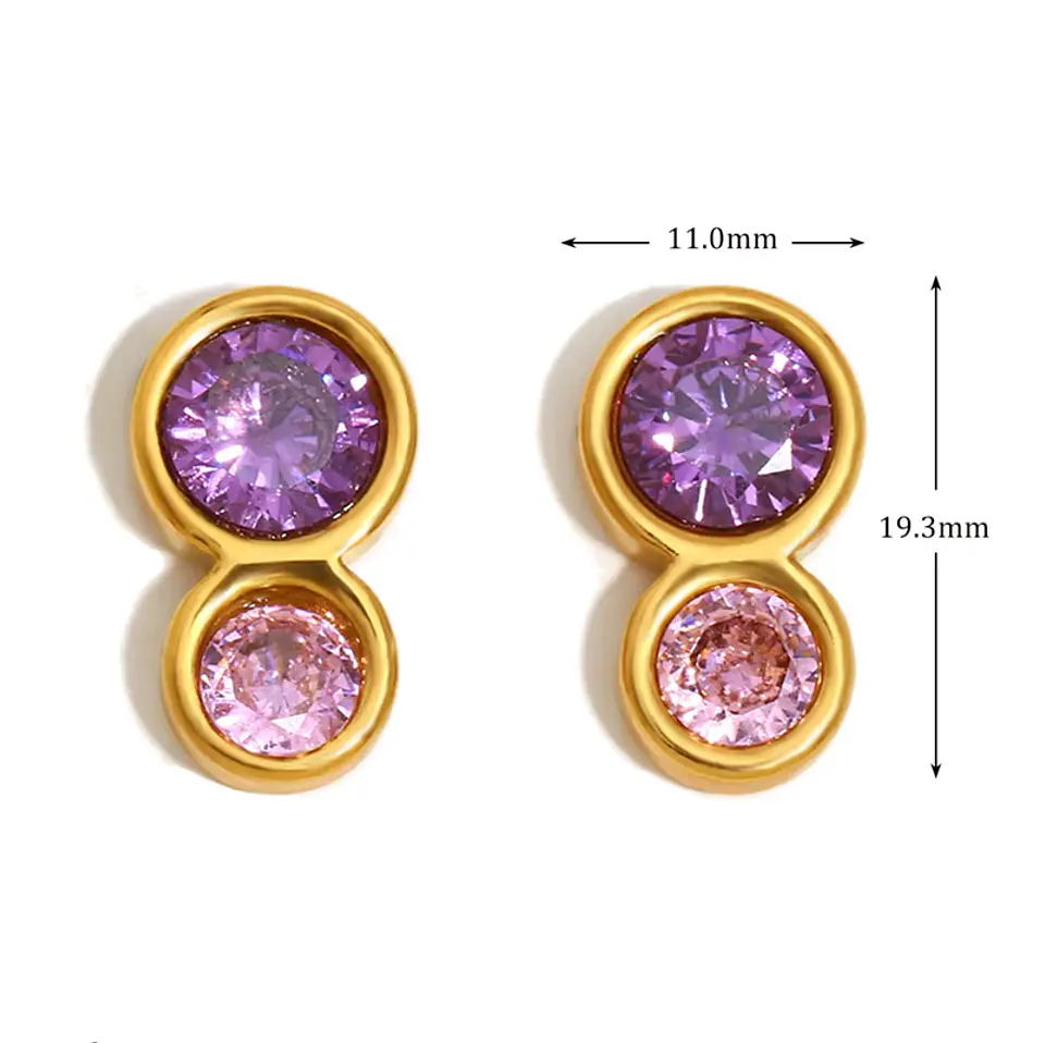 Aros Doble Cristal Amatista y Rosa 2