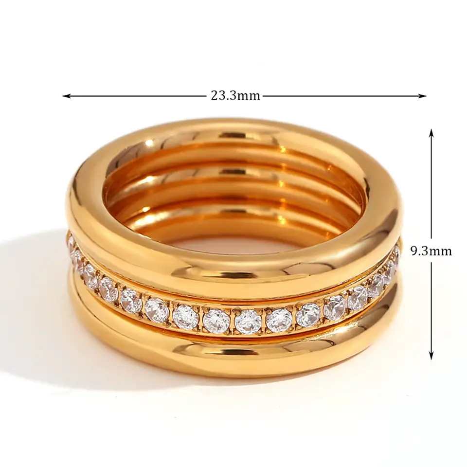 Anillo  Triple Banda Zirconias 2
