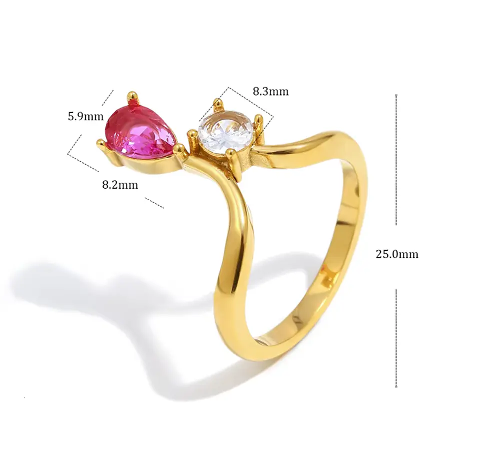 Anillo  Dúo Rubí y Cristal 2