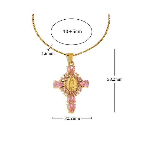 Collar Cruz Virgen Rosa
