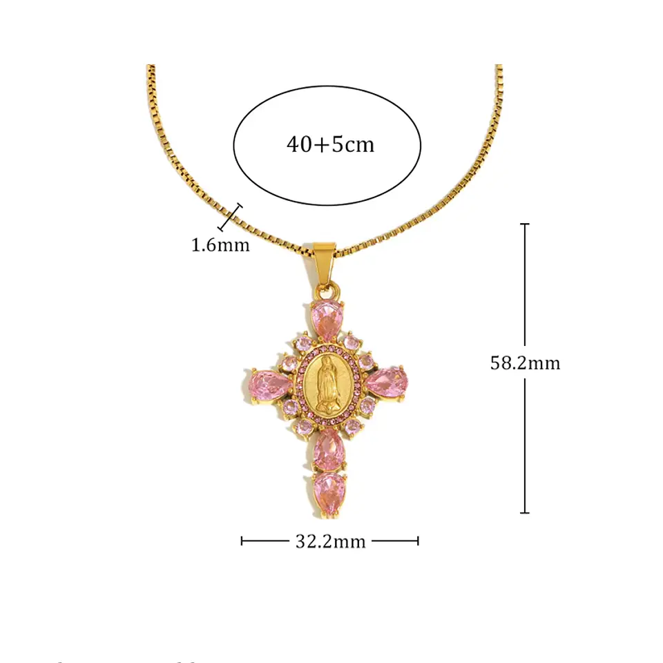 Collar Cruz Virgen Rosa 2