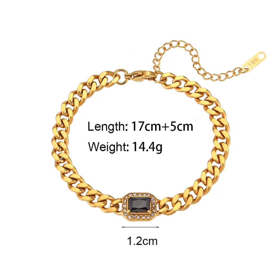 Pulsera Cadena Cubana Ónix Negro 2