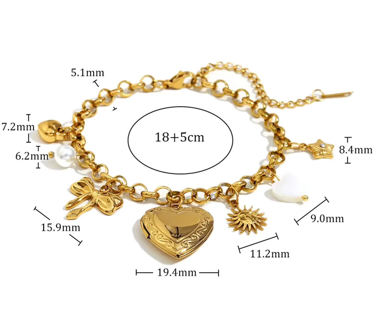 Pulsera Charms Corazón Estrella y Lazo 1