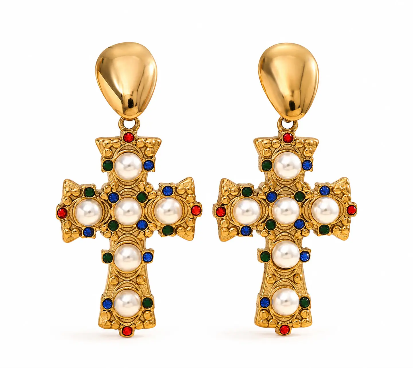 Aros Cruz Perlas Multicolor Premium 1