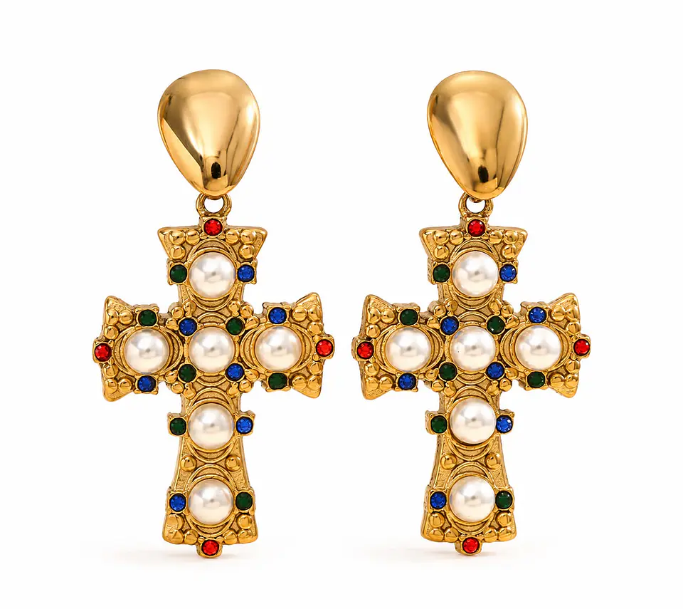 Aros Cruz Perlas Multicolor Premium 1