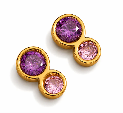 Aros Doble Cristal Amatista y Rosa