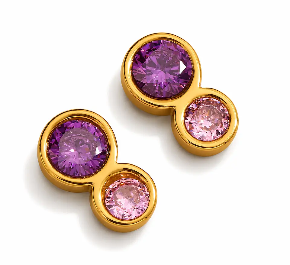 Aros Doble Cristal Amatista y Rosa 1