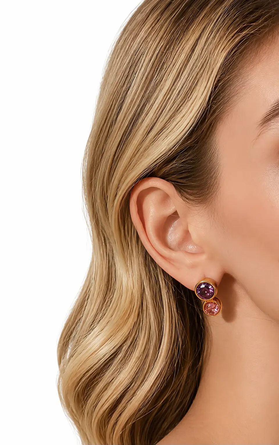 Aros Doble Cristal Amatista y Rosa 3