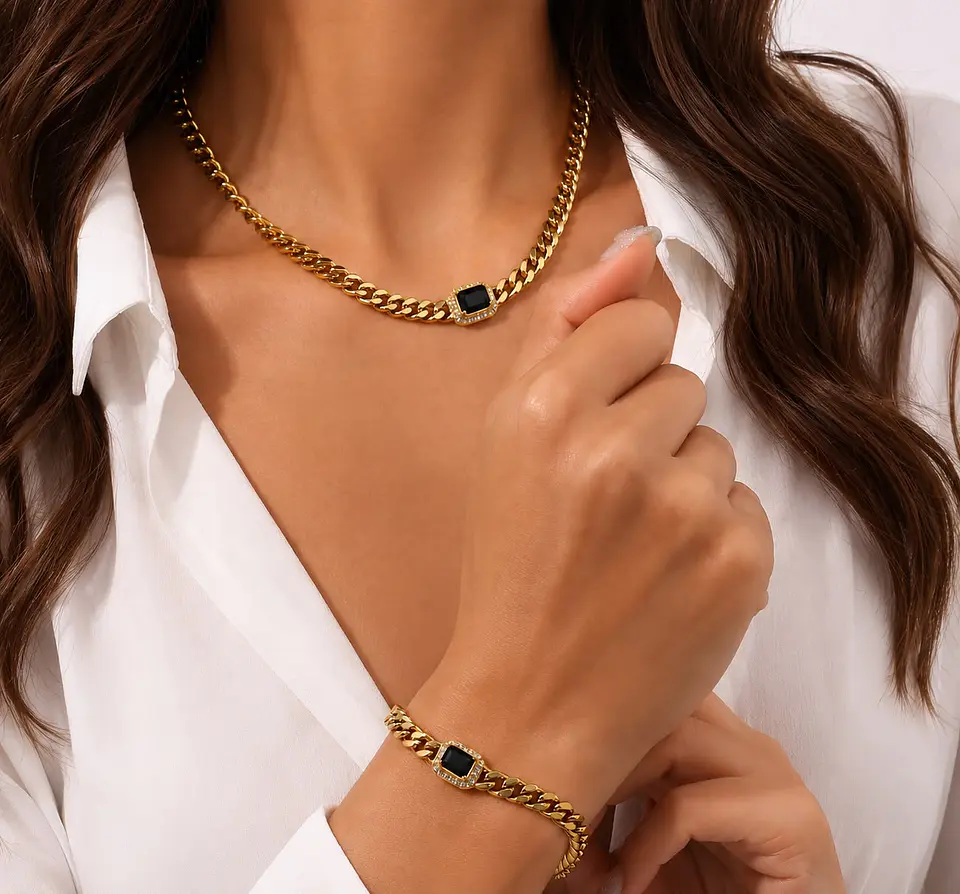 Collar Cadena Cubana Onix Negro 3