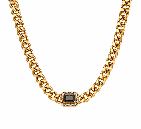 Collar Cadena Cubana Onix Negro