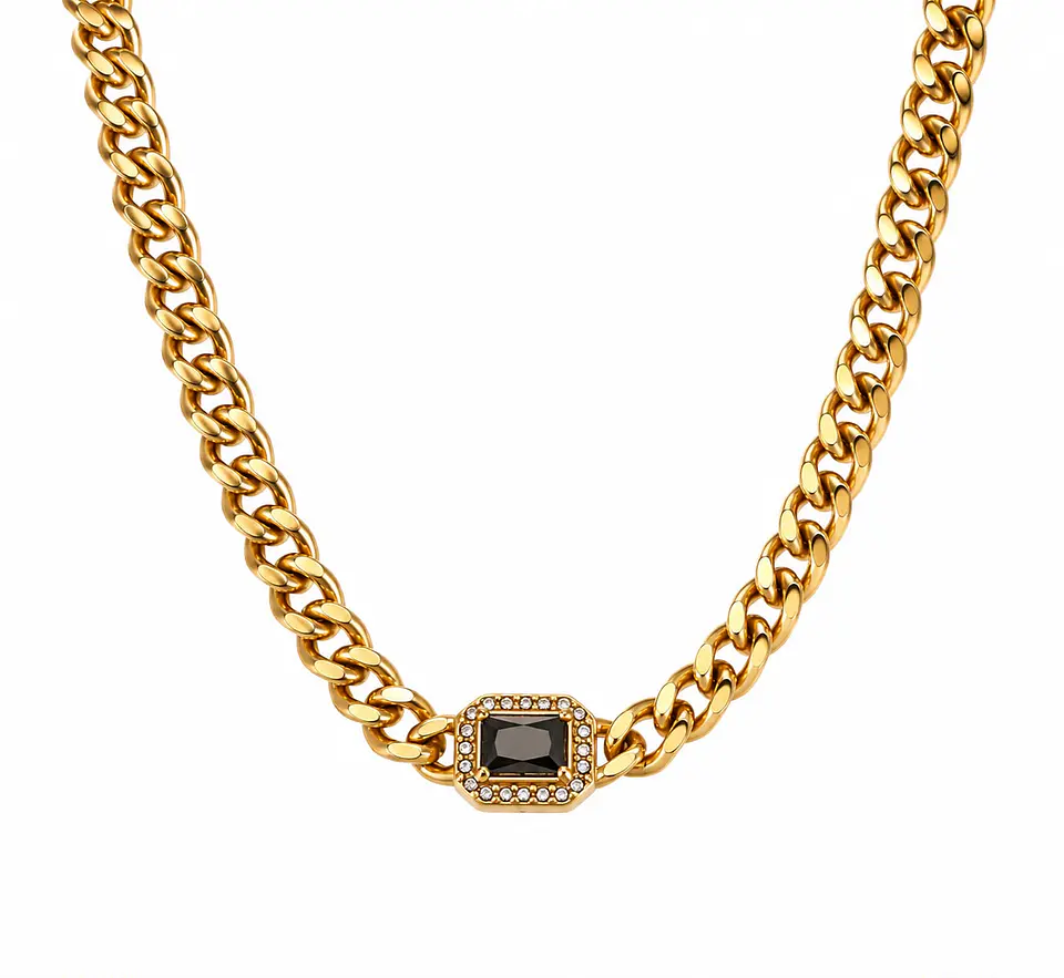Collar Cadena Cubana Onix Negro 1