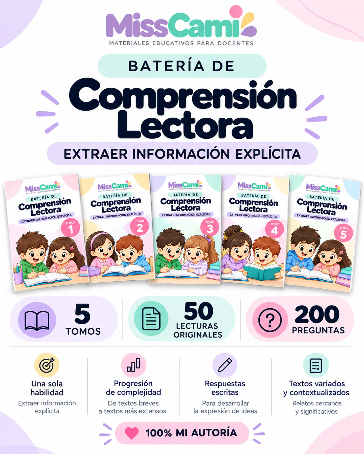 Batería de Comprensión Lectora – Extraer Información Explícita | 5 Tomos | 1° a 4° Básico 1