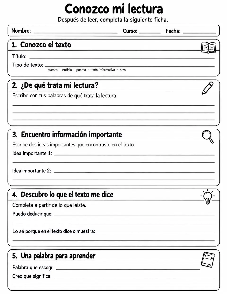 Conozco mi Lectura - Ficha de Comprensión Lectora | Recurso Gratis 3