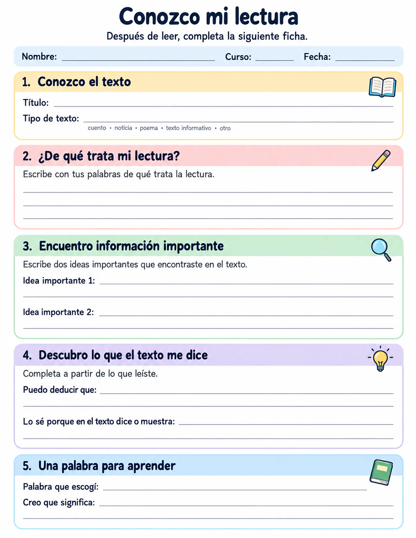 Conozco mi Lectura - Ficha de Comprensión Lectora | Recurso Gratis 2