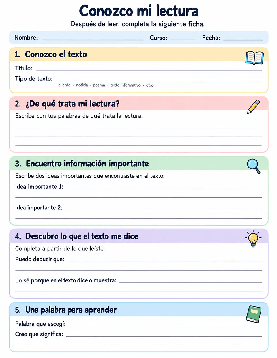 Conozco mi Lectura - Ficha de Comprensión Lectora | Recurso Gratis 2
