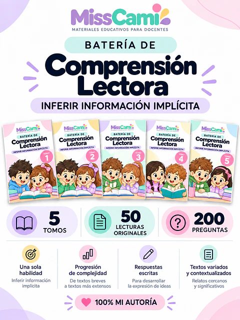Batería de Comprensión Lectora – Inferir Información Implícita | 5 Tomos | 1° a 4° Básico