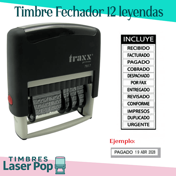 Fechador Traxx con 12 Leyendas intercambiables Pagado, Facturado, etc.