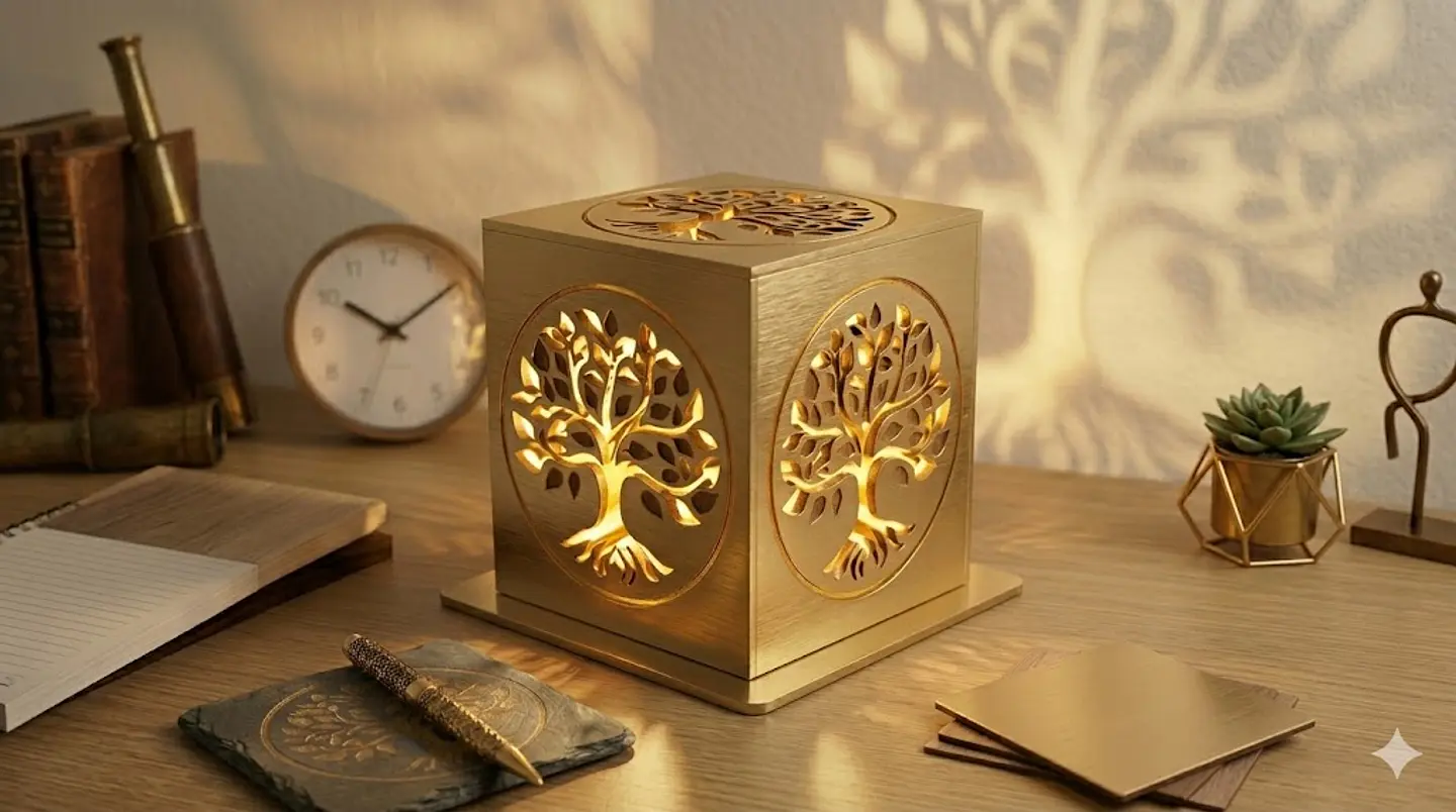 Candeeiro Led Madeira Árvore da Vida Cubo 3