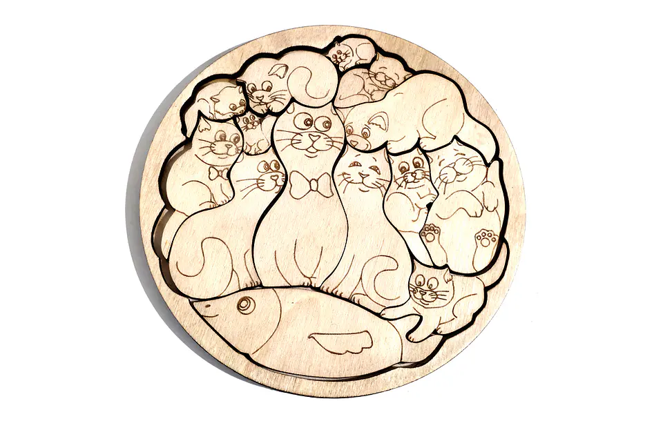 Puzzle Redondo Gatos 14 Pcs Madeira 1