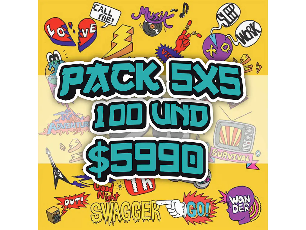 100 Stikers Troquelados 5x5cm  1