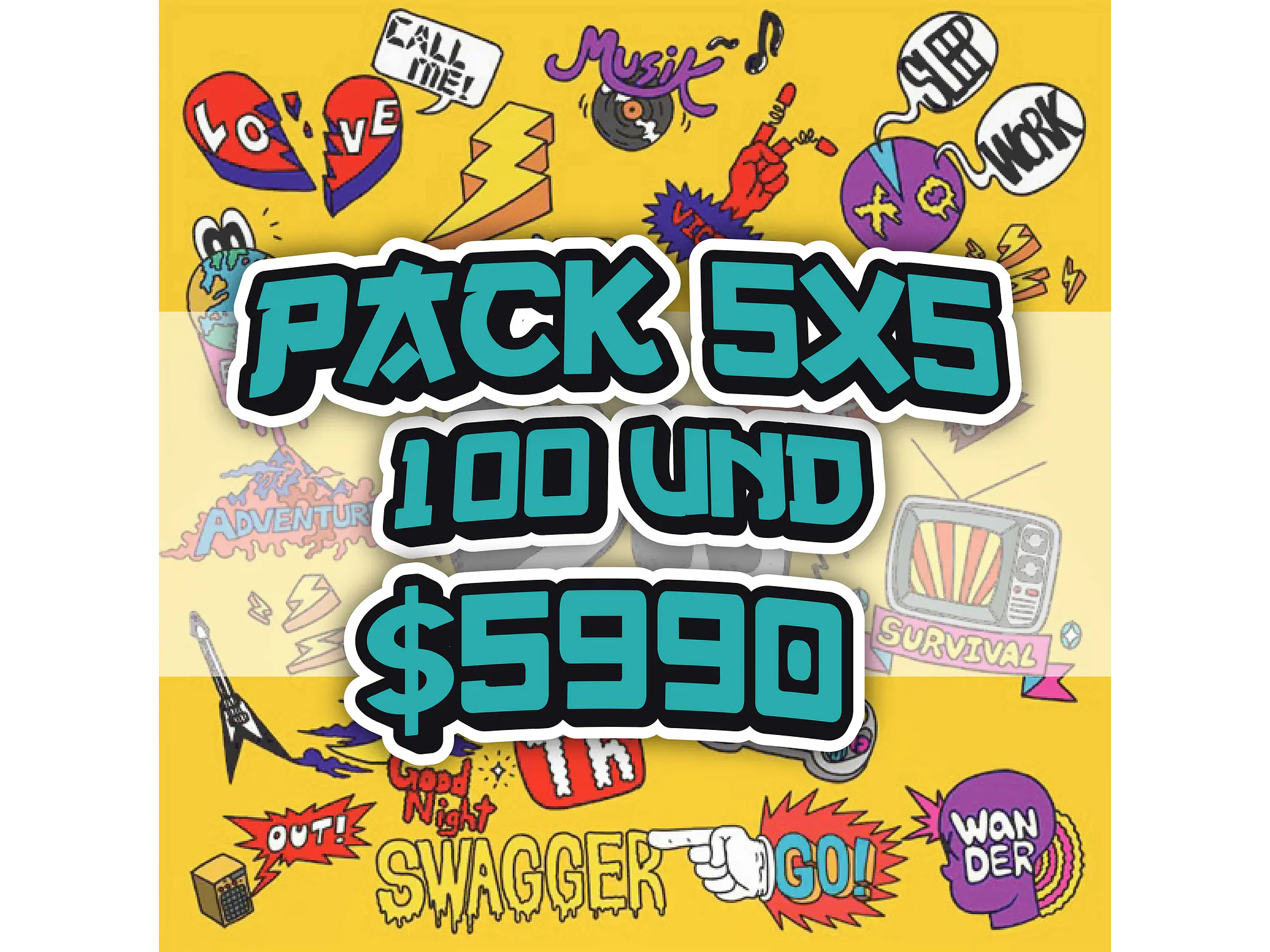 100 Stikers Troquelados 5x5cm  1