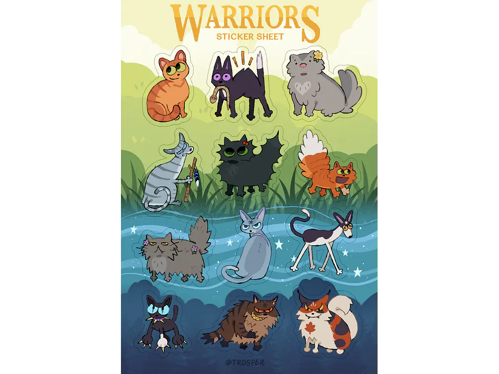 Pack de Planchas de Stickers Gatos Guerreros & Kitty Meadow (Set 2 Hojas) 2