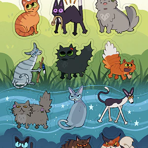 Pack de Planchas de Stickers Gatos Guerreros & Kitty Meadow (Set 2 Hojas)