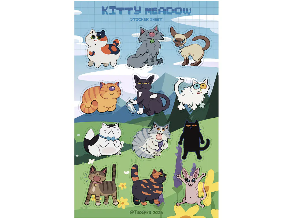 Pack de Planchas de Stickers Gatos Guerreros & Kitty Meadow (Set 2 Hojas) 3