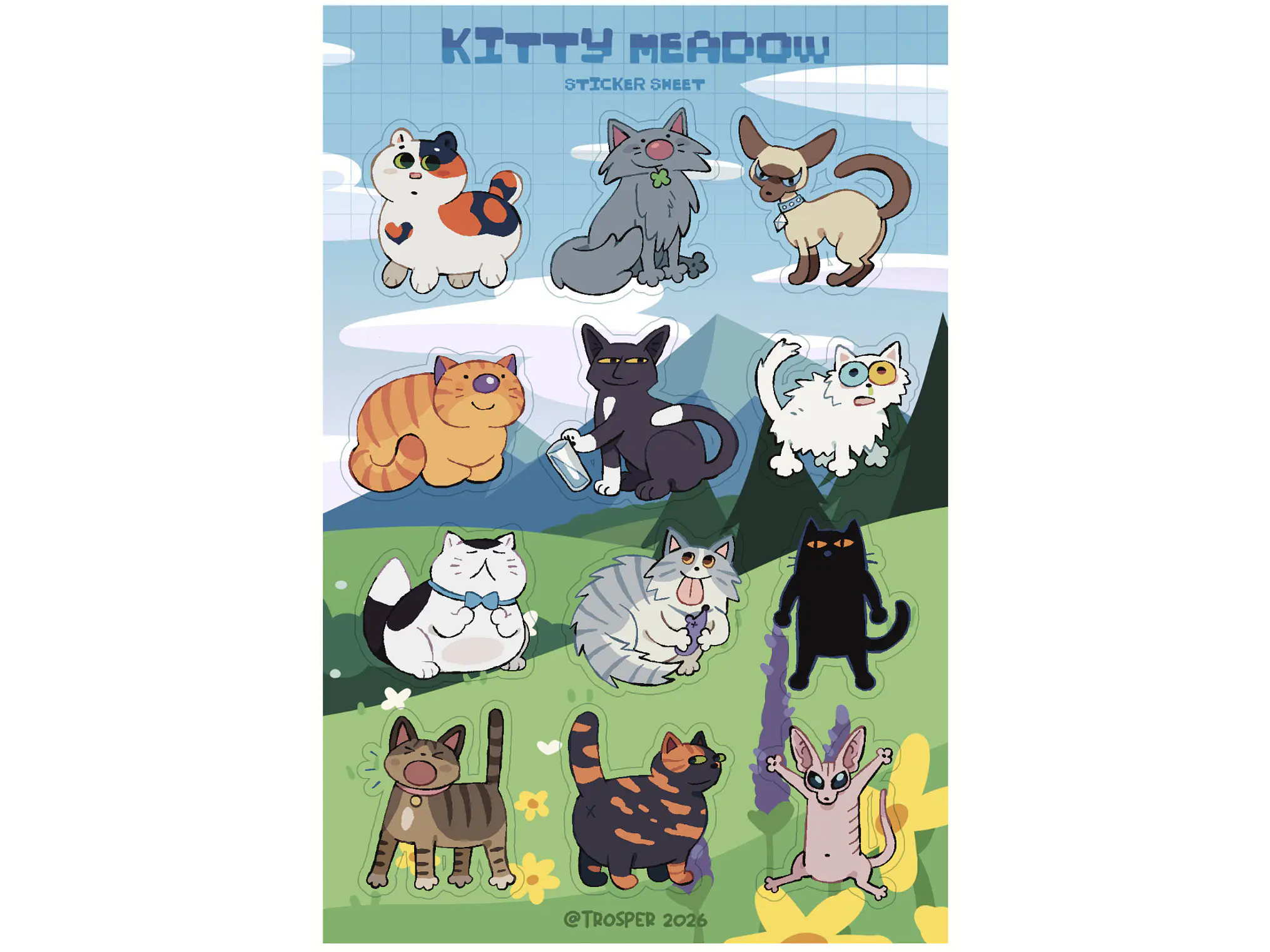 Pack de Planchas de Stickers Gatos Guerreros & Kitty Meadow (Set 2 Hojas) 3
