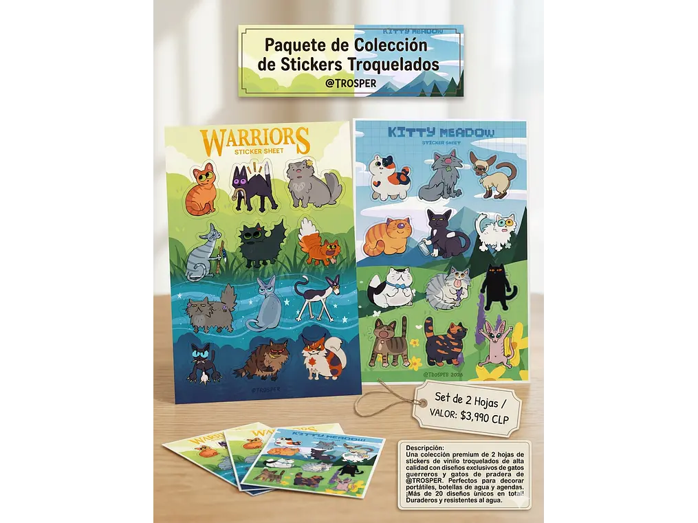 Pack de Planchas de Stickers Gatos Guerreros & Kitty Meadow (Set 2 Hojas) 1
