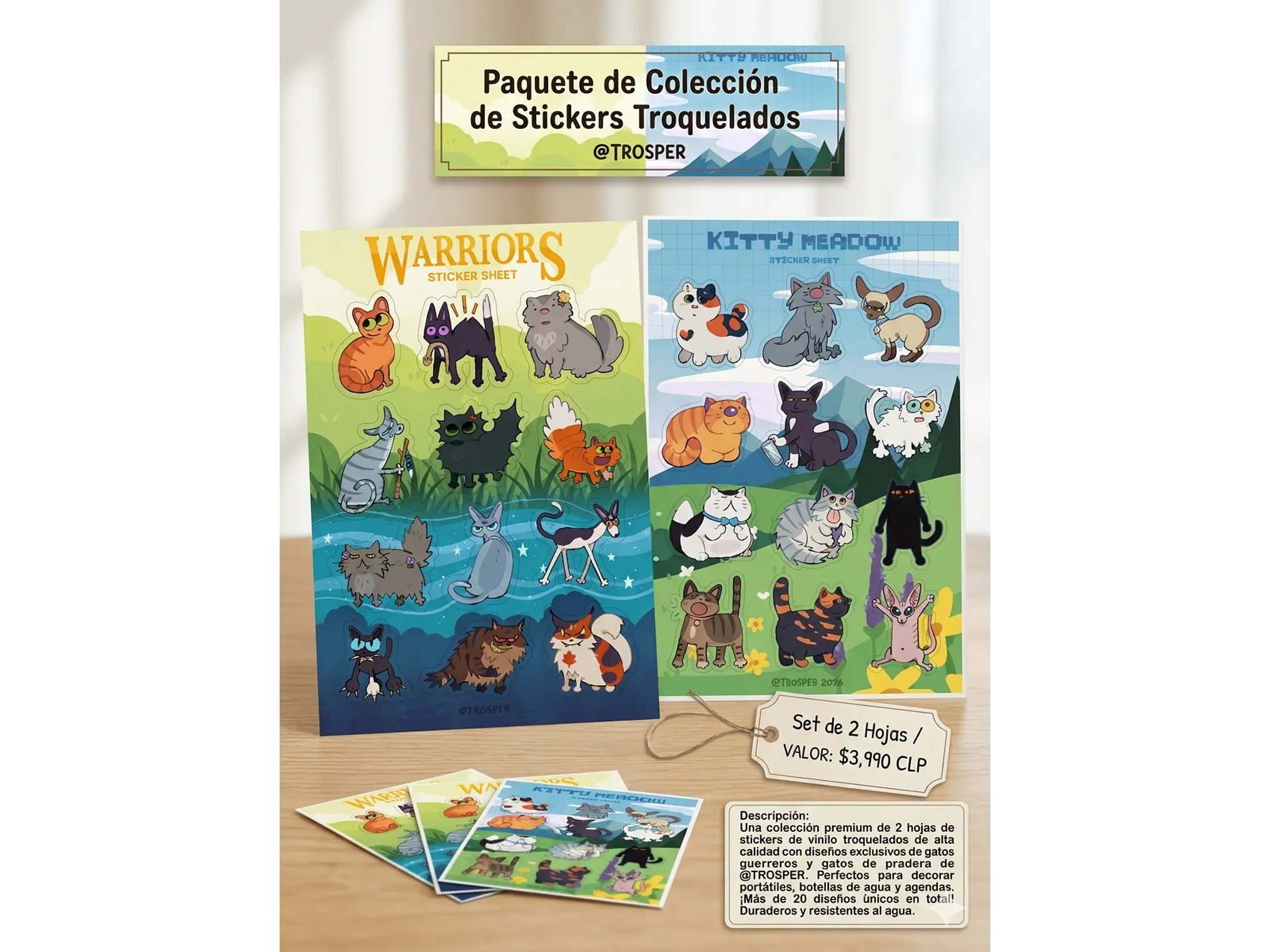 Pack de Planchas de Stickers Gatos Guerreros & Kitty Meadow (Set 2 Hojas) 1