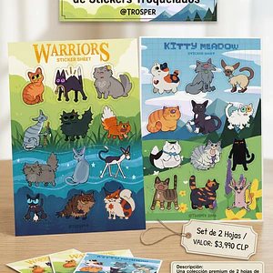 Pack de Planchas de Stickers Gatos Guerreros & Kitty Meadow (Set 2 Hojas)