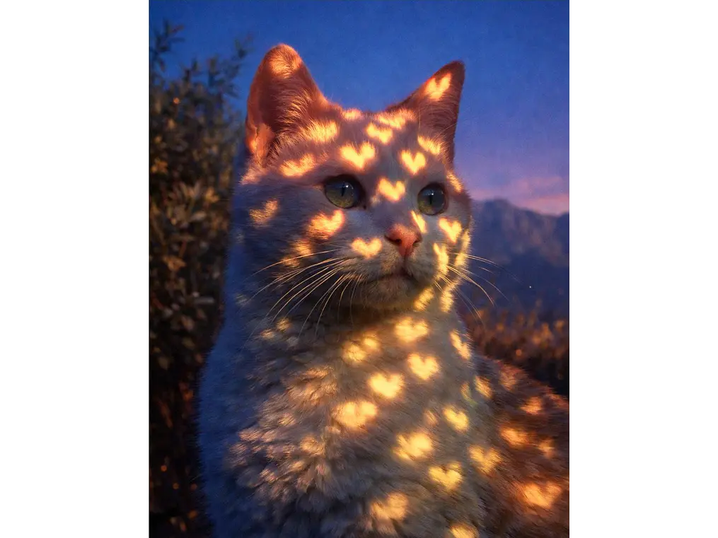 Gato Atardecer Corazones 1