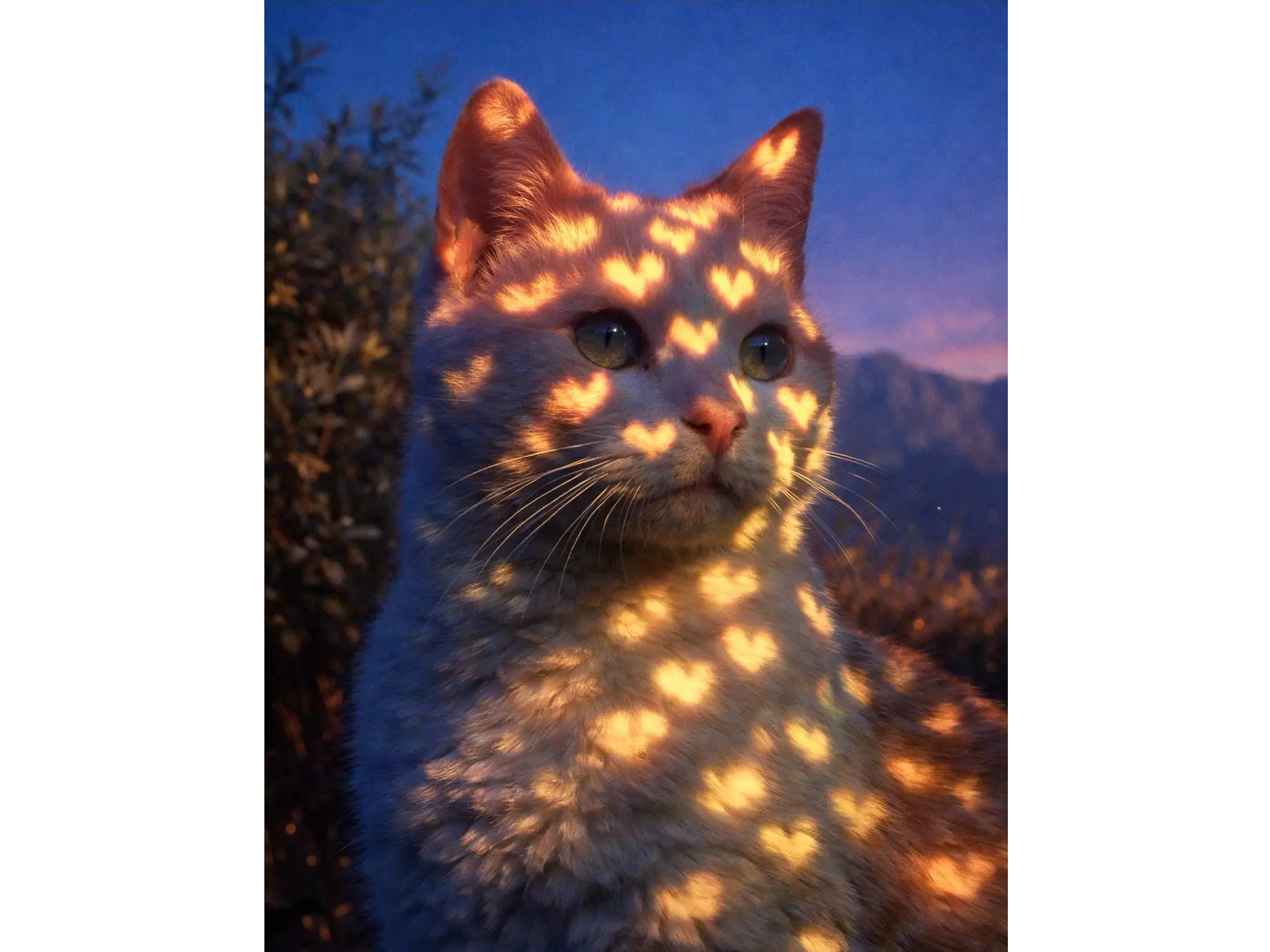 Gato Atardecer Corazones 1
