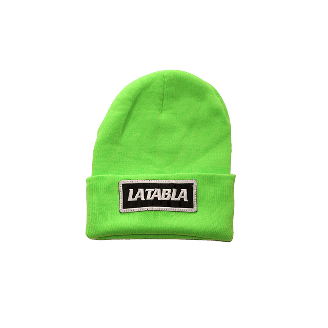 Gorro Lana Verde Florecente Parche blanco y negro