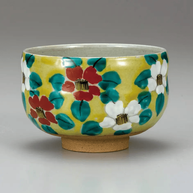 Chawan para matcha Kutani Flores Glaseadas