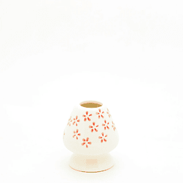 Porta Chasen (batidor de bambú para matcha) Blanco - Flores Rojas