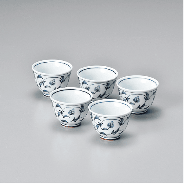 Juego de 5 vasos - Porcelana japonesa azul 60 ml Y-1587