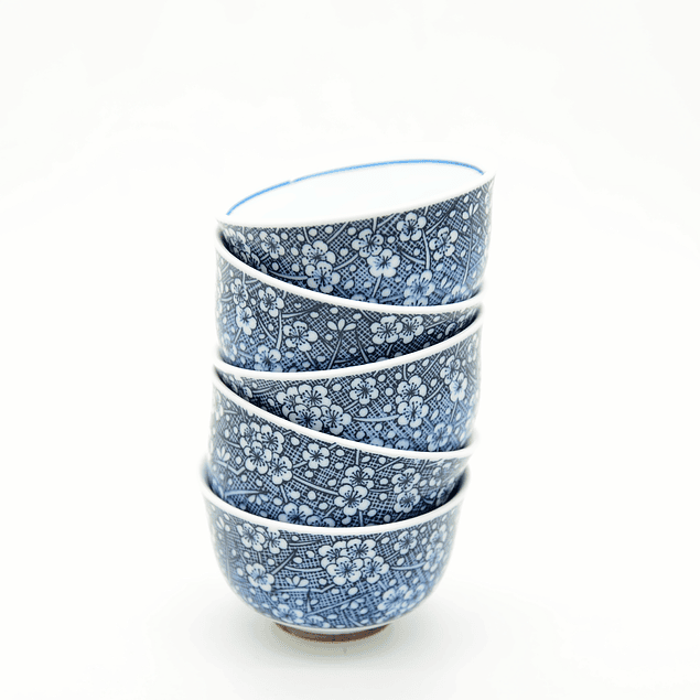 Juego de 5 vasos - Porcelana japonesa sakura azul 60 ml 