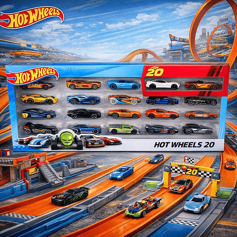 Pack caja con 20 Autos Hot Wheels surtidos