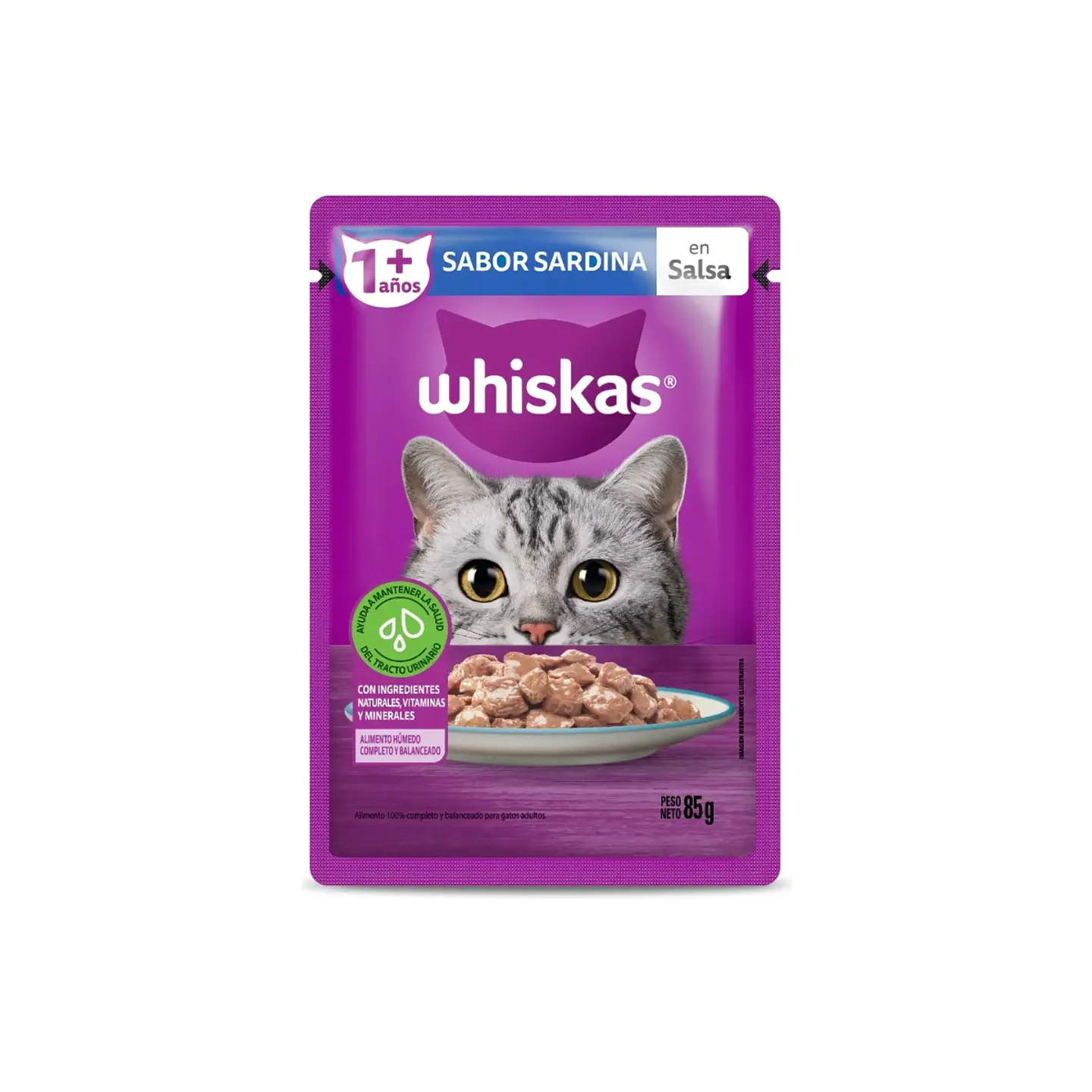 Alimento Húmedo Trocitos en salsa Whiskas sabor Sardina 85g 2