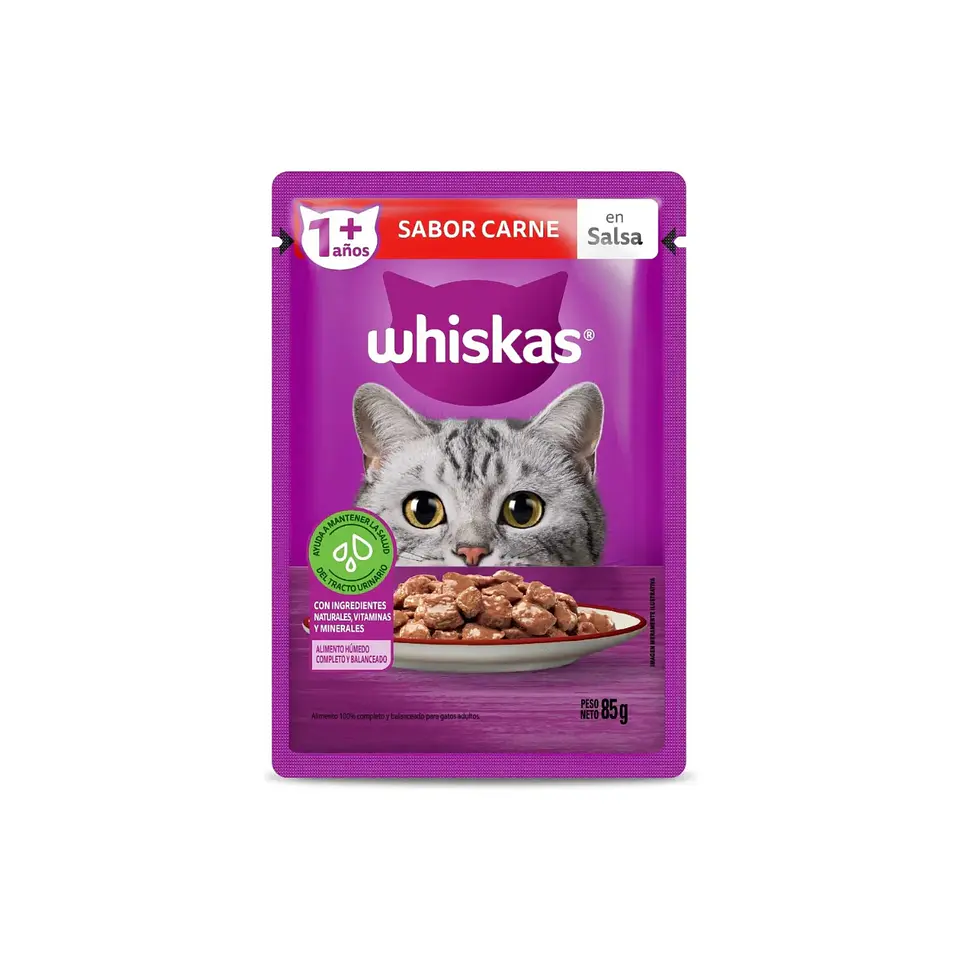 Alimento Húmedo Trocitos en salsa Whiskas sabor Carne 85g 2