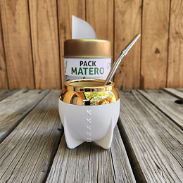 Pack Matero "Blanco" de 3 Piezas – Mate 160ml, Bombilla y Yerbero