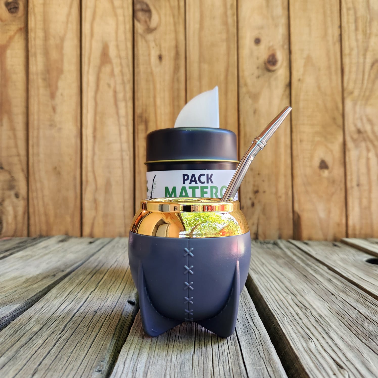 Pack Matero "Gris" de 3 Piezas – Mate 160ml, Bombilla y Yerbero
